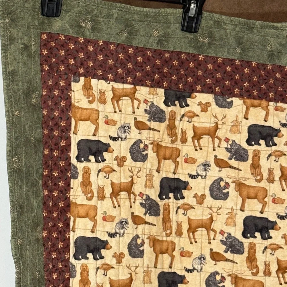 Vintage Patchwork Log Cabin Quilt Woodland Animals‎ Deer Bears Wildlife Theme